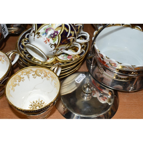 383 - A GROUP OF TEA WARE, comprising a hand painted part tea set: a cake plate, a slop bowl, five teacups... 