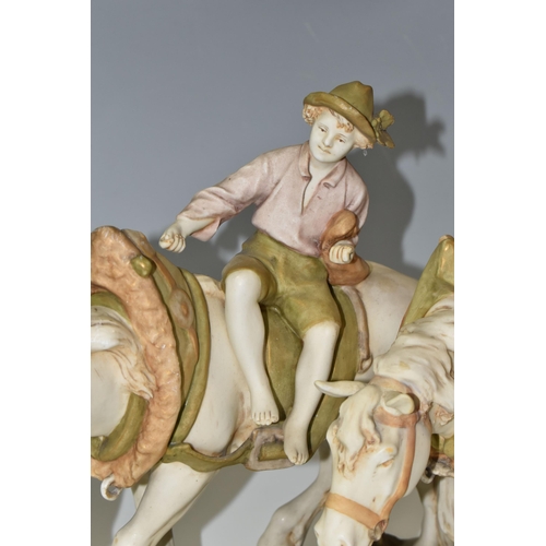 385 - A ROYAL DUX FARM BOY WITH PLOUGHING TEAM, model no 2607, with Royal Dux pink triangle mark and print... 