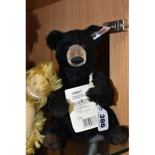 386 - FOUR STEIFF TEDDY BEARS, comprising Winnipeg Grizzly no 036637, jointed with black 'fur' and brown m... 