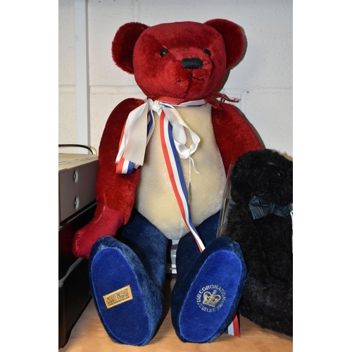 396 - THREE UNBOXED MODERN MERRYTHOUGHT TEDDY BEARS, large red, white and blue limited edition Golden Jubi... 