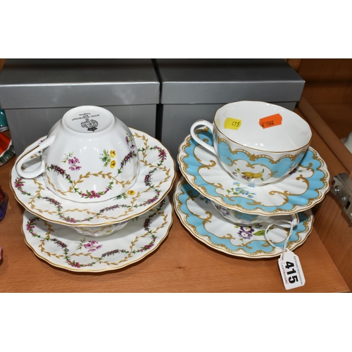 415 - TWO BOXED SETS OF TWO ROYAL WORCESTER TEA CUPS AND SAUCERS, two pairs of duo cup-and-saucer sets in ... 