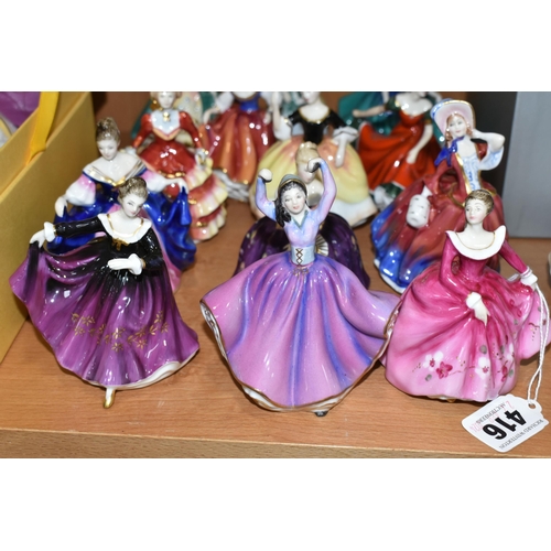 416 - A GROUP OF THIRTEEN ROYAL DOULTON MINIATURE FIGURINES, comprising Hannah HN3870, Autumn Breezes HN21... 