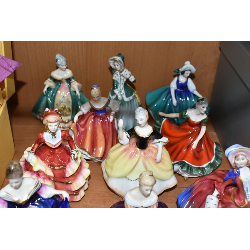 416 - A GROUP OF THIRTEEN ROYAL DOULTON MINIATURE FIGURINES, comprising Hannah HN3870, Autumn Breezes HN21... 