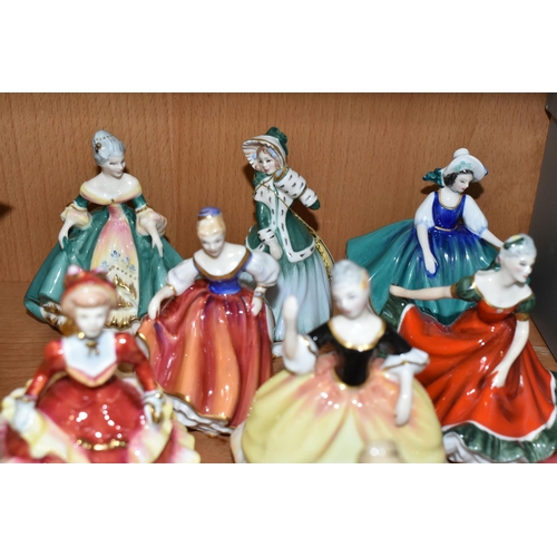 416 - A GROUP OF THIRTEEN ROYAL DOULTON MINIATURE FIGURINES, comprising Hannah HN3870, Autumn Breezes HN21... 