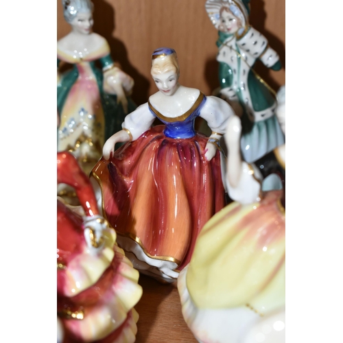 416 - A GROUP OF THIRTEEN ROYAL DOULTON MINIATURE FIGURINES, comprising Hannah HN3870, Autumn Breezes HN21... 