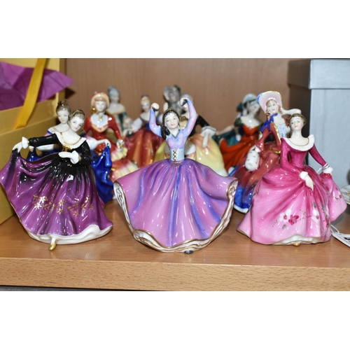 416 - A GROUP OF THIRTEEN ROYAL DOULTON MINIATURE FIGURINES, comprising Hannah HN3870, Autumn Breezes HN21... 