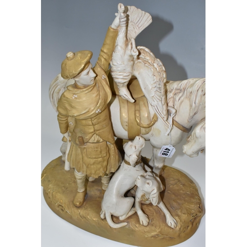 418 - A ROYAL DUX PORCELAIN FIGURE OF A SCOTTISH GHILLIE WITH DOGS AND PONY, model number 1982, height 42c... 