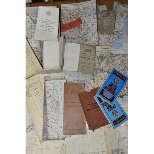 516 - TWENTY-TWO VINTAGE MAPS, some cloth-backed, to include Ordnance Survey, Bartholomew's, R.A.F and Duc... 