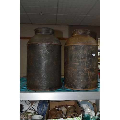 518 - TWO TOLEWARE TEA CANISTERS, numbered 21 and 34, one (21) with John Gilbert & Co mark verso, the othe... 