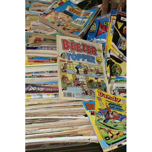 526 - THREE BOXES OF COMICS, mainly 1980s, to include Masters of the Universe, Thundercats, Beezer, Whizze... 