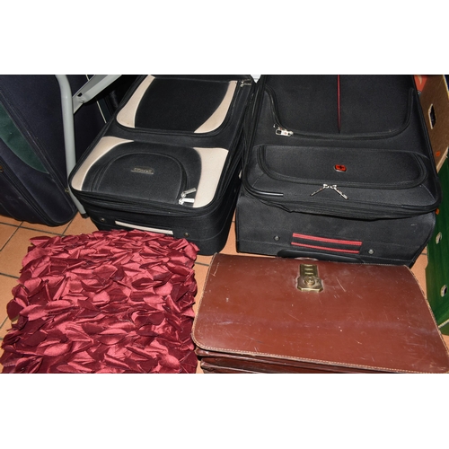 534 - FOUR SUITCASES AND A LEATHER BAG, ETC, modern wheeled suitcases including Wenger, Skyroad, Landor & ... 