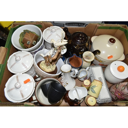 535 - SEVEN BOXES AND LOOSE CERAMICS AND GLASSWARE, to include Royal Worcester 'Evesham' oven dishes, Wedg... 