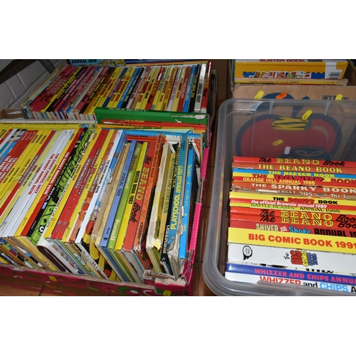 537 - FOUR BOXES OF CHILDREN'S ANNUALS containing over 140 titles to include The Beano, The Dandy, Topper,... 