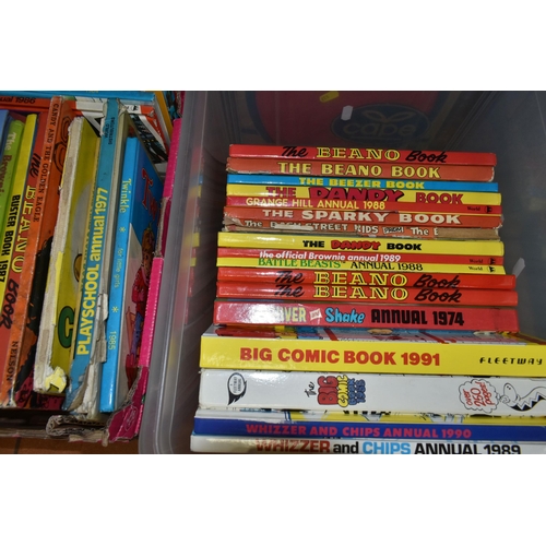 537 - FOUR BOXES OF CHILDREN'S ANNUALS containing over 140 titles to include The Beano, The Dandy, Topper,... 