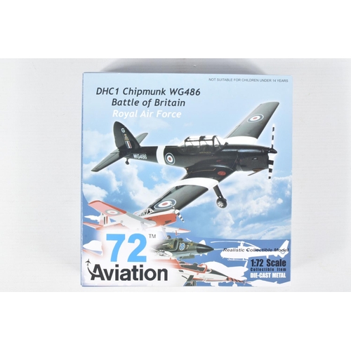 117 - NINE MODEL AIRCRAFTS, the first is a boxed 72 Aviation 1:72 scale diecast DHC Chipmunk WG486 Battle ... 