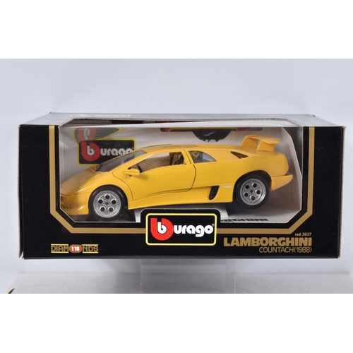 119 - FIVE BOXED AND TWO LOOSE DIECAST MODEL VEHICLES, to include a Bburago Lamborghini Countach 1988 numb... 