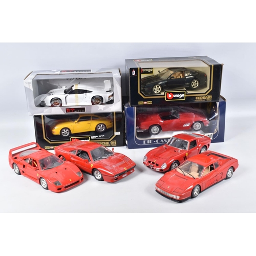 121 - FOUR BOXED AND FOUR LOOSE MODEL VEHICLES, boxed models include a Bburago 1:18 scale Porsche 911 Carr... 