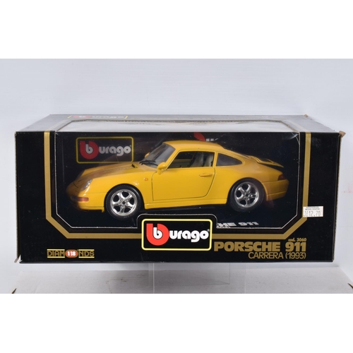 121 - FOUR BOXED AND FOUR LOOSE MODEL VEHICLES, boxed models include a Bburago 1:18 scale Porsche 911 Carr... 