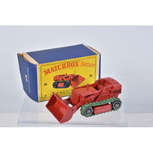 134 - FOUR BOXED MATCHBOX SERIES DIECAST CONSTRUCTION VEHICLES, Caterpillar Bulldozer, No.18, green tracks... 