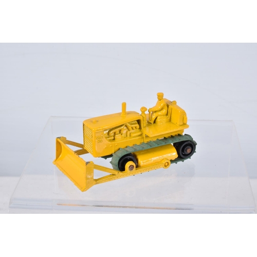 134 - FOUR BOXED MATCHBOX SERIES DIECAST CONSTRUCTION VEHICLES, Caterpillar Bulldozer, No.18, green tracks... 