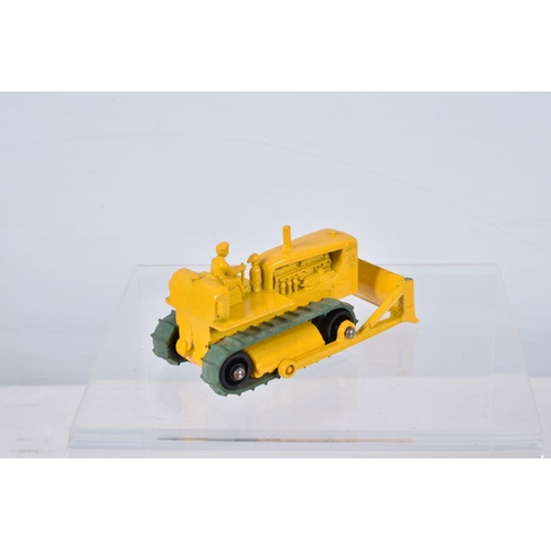 134 - FOUR BOXED MATCHBOX SERIES DIECAST CONSTRUCTION VEHICLES, Caterpillar Bulldozer, No.18, green tracks... 