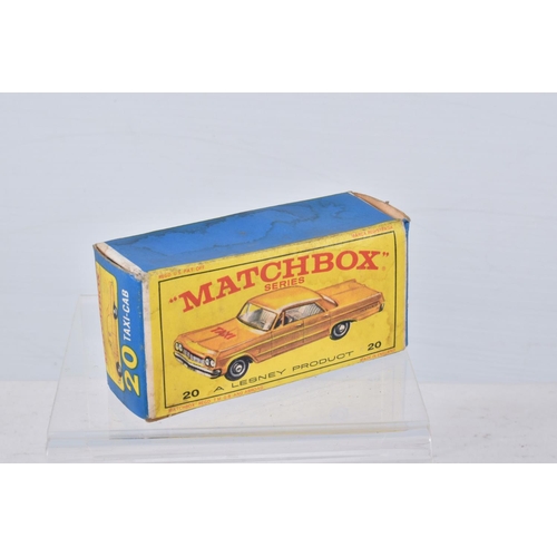 140 - SIX BOXED MATCHBOX SERIES DIECAST MODELS, Chevrolet Impla Taxi No.20, red interior, black plastic wh... 