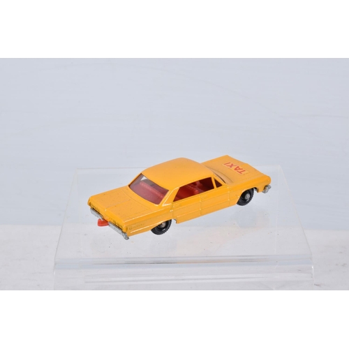 140 - SIX BOXED MATCHBOX SERIES DIECAST MODELS, Chevrolet Impla Taxi No.20, red interior, black plastic wh... 