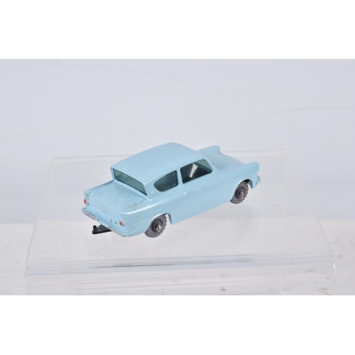 144 - FIVE BOXED MATCHBOX SERIES BRITISH CAR MODELS, Ford Anglia, No.7, grey plastic wheels, Austin A55 Ca... 