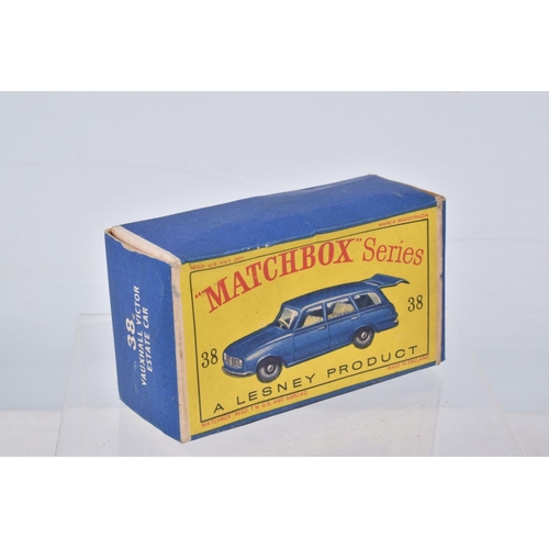 144 - FIVE BOXED MATCHBOX SERIES BRITISH CAR MODELS, Ford Anglia, No.7, grey plastic wheels, Austin A55 Ca... 