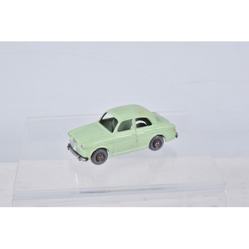 144 - FIVE BOXED MATCHBOX SERIES BRITISH CAR MODELS, Ford Anglia, No.7, grey plastic wheels, Austin A55 Ca... 