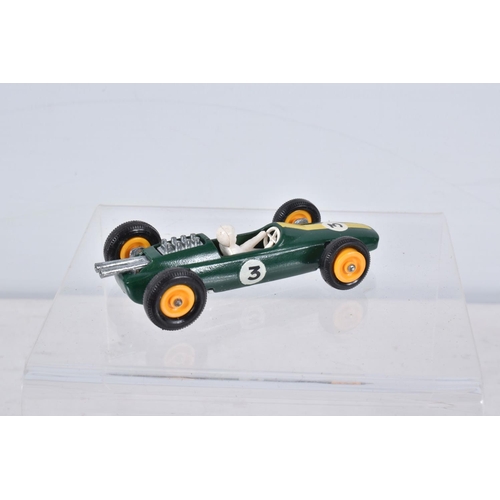 149 - FIVE BOXED MATCHBOX SERIES CAR MODELS, Aston-Martin DBR5 Racing Car, No.19, grey driver RN19, Lotus ... 