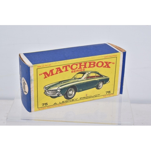 149 - FIVE BOXED MATCHBOX SERIES CAR MODELS, Aston-Martin DBR5 Racing Car, No.19, grey driver RN19, Lotus ... 