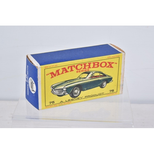 149 - FIVE BOXED MATCHBOX SERIES CAR MODELS, Aston-Martin DBR5 Racing Car, No.19, grey driver RN19, Lotus ... 