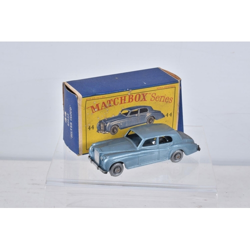 149 - FIVE BOXED MATCHBOX SERIES CAR MODELS, Aston-Martin DBR5 Racing Car, No.19, grey driver RN19, Lotus ... 