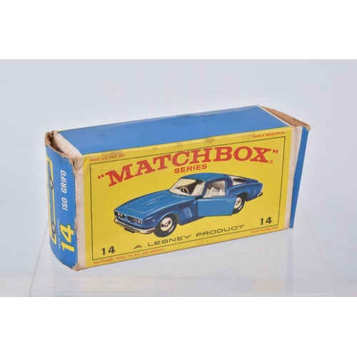 171 - EIGHT BOXED MATCHBOX SERIES DIECAST MODELS, Iso Griffo, No.14, metallic blue body, blue interior, Po... 