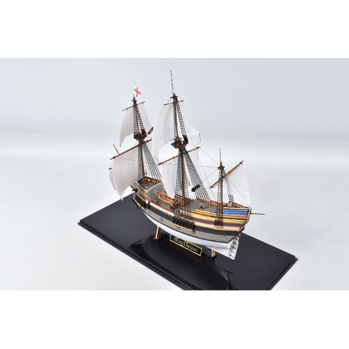 194 - THREE CONSTRUCTED REVELL PLASTIC KITS OF BRITISH SHIPS ALL HOUSED IN PERSPEX DISPLAY CASES, 'Mayflow... 