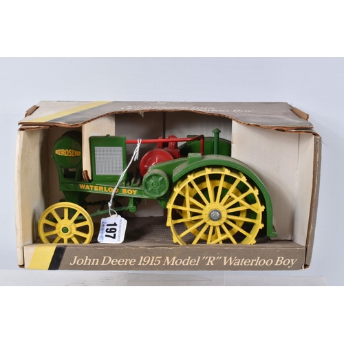 197 - THREE BOXED ERTL BLUEBIRD REPLICA TOYS DIECAST JOHN DEERE TRACTOR MODELS, 1/16 scale, 1915 Model R W... 