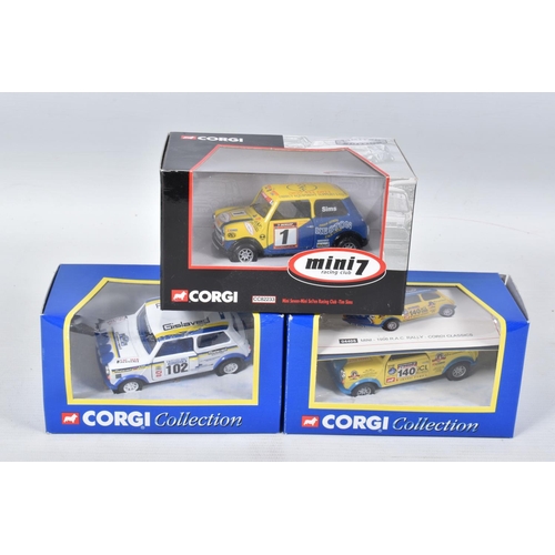 211 - A COLLECTION OF CORGI MINI MODEL CARS, to include a limited edition Mini 7 1999 Mini Se7en & Mini Mi... 