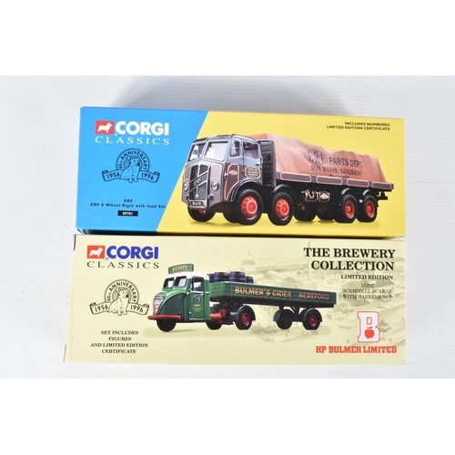 214 - TWELVE BOXED CORGI DIECAST MODEL VEHICLES, and a blister Pack of Corgi 1:50 scale Ceramic sacks numb... 