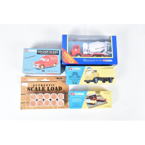 214 - TWELVE BOXED CORGI DIECAST MODEL VEHICLES, and a blister Pack of Corgi 1:50 scale Ceramic sacks numb... 