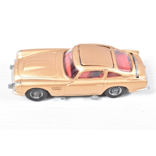 222 - A TRAY OF PLAYWORN DIECAST MODELS AND PLASTIC FIGURES, to include two Corgi James Bond Aston Martin ... 