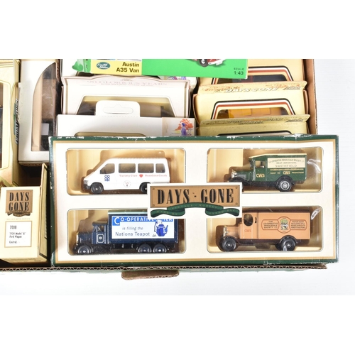 223 - FOUR BOXES OF ASSORTED LLEDO, MATCHBOX AND OXFORD DIECAST MODEL VEHICLES, some of the Lledo models i... 