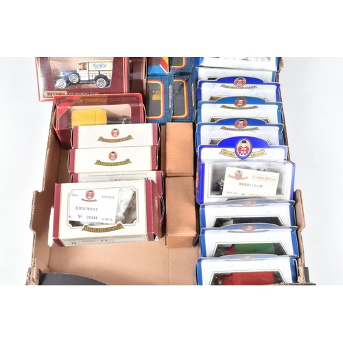 223 - FOUR BOXES OF ASSORTED LLEDO, MATCHBOX AND OXFORD DIECAST MODEL VEHICLES, some of the Lledo models i... 