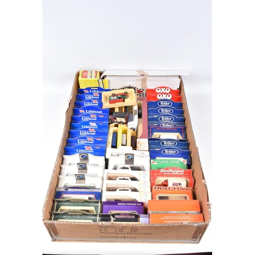 223 - FOUR BOXES OF ASSORTED LLEDO, MATCHBOX AND OXFORD DIECAST MODEL VEHICLES, some of the Lledo models i... 