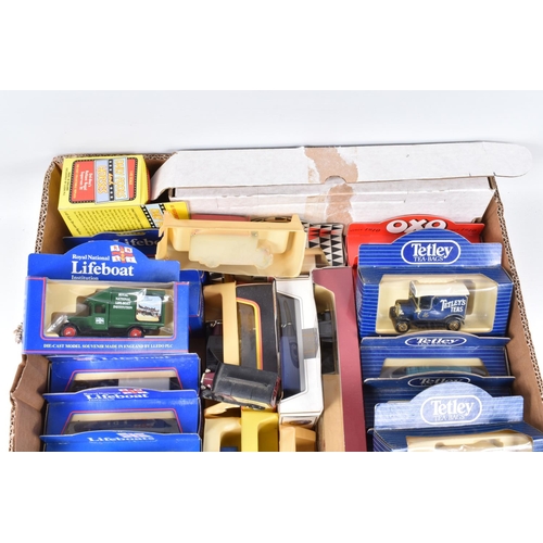 223 - FOUR BOXES OF ASSORTED LLEDO, MATCHBOX AND OXFORD DIECAST MODEL VEHICLES, some of the Lledo models i... 