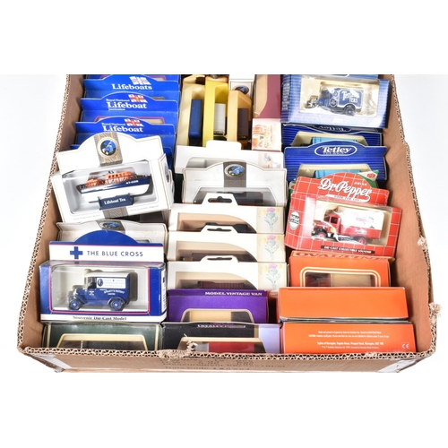 223 - FOUR BOXES OF ASSORTED LLEDO, MATCHBOX AND OXFORD DIECAST MODEL VEHICLES, some of the Lledo models i... 