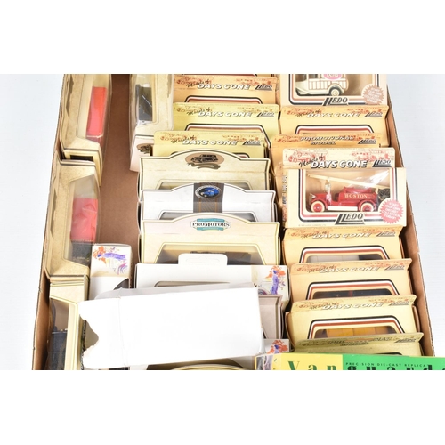 223 - FOUR BOXES OF ASSORTED LLEDO, MATCHBOX AND OXFORD DIECAST MODEL VEHICLES, some of the Lledo models i... 