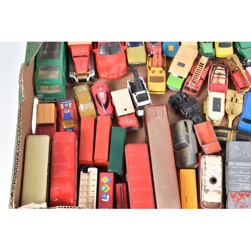 232 - TWO TRAYS OF PLAYWORN DIECAST VEHICLES, to include a Matchbox king size Refuse Truck, No. 15 Merrywe... 