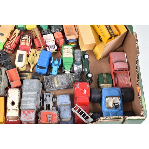 232 - TWO TRAYS OF PLAYWORN DIECAST VEHICLES, to include a Matchbox king size Refuse Truck, No. 15 Merrywe... 