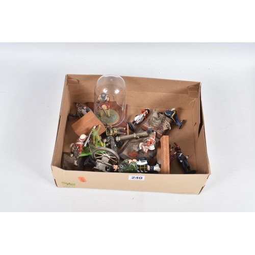 240 - TWO BOXES OF MIXED MODEL MILITARY VEHICLES, FIGURES AND PERSONNEL, to include various model tanks an... 